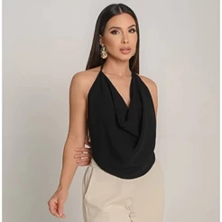 Cropped Feminino Gola Boba Fresquinha Tecido Dunas Regata Lisa Basica Frente Unica Moda Elegante