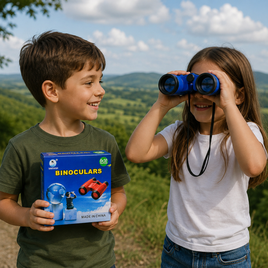 Binóculos Infantil Lente Funcional 6x30 Brinquedo Camping Detetive Aventura Com Cordinha Suporte