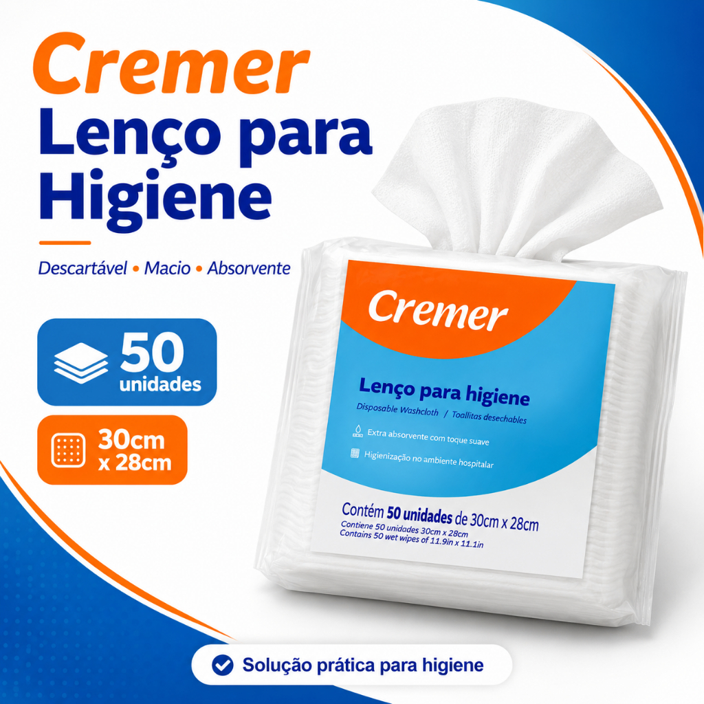 Lenço Multiuso Para Higiene Infantil Banho Bebê Crianças Recém Nascido 30x28cm C/50 Unidades Cremer