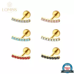 Piercing Labret TitâNio Barra Curva Com ZircôNia