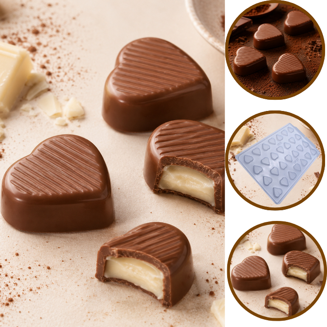 1~5 Forma BWB Simples Semiprofissional, Alto Rendimento Doces Finos Chocolates Cód. 3556 - SP Coração Riscado (CHOCO)