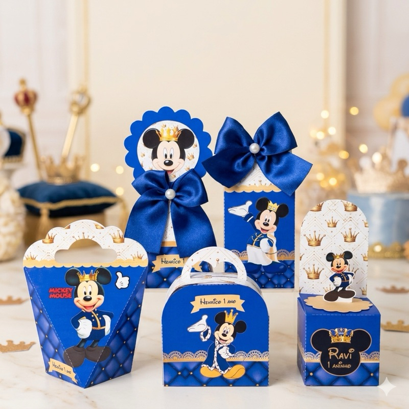 Kit Caixinhas Personalizadas Mickey Realeza Príncipe para Lembrancinhas para Festa Infantil