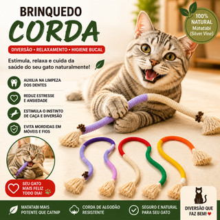 Brinquedo Mordedor Gatos Matatabi Natural Corda Limpa Dentes Higiene Bucal Anti Estresse Pet Interativo