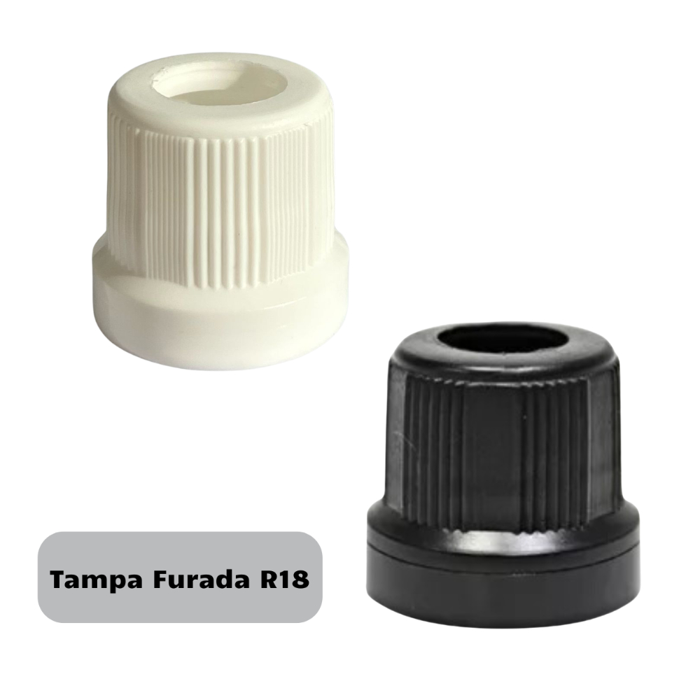 Tampa Lacre Furada Branca ou Preta 100 Unidades para Vidro de 30ml Rosca R18