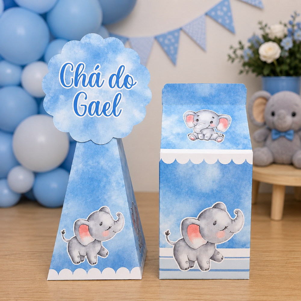Kit Personalizado Elefantinho Azul Menino | Lembrancinhas Festa Infantil | Caixinhas| Aniversário