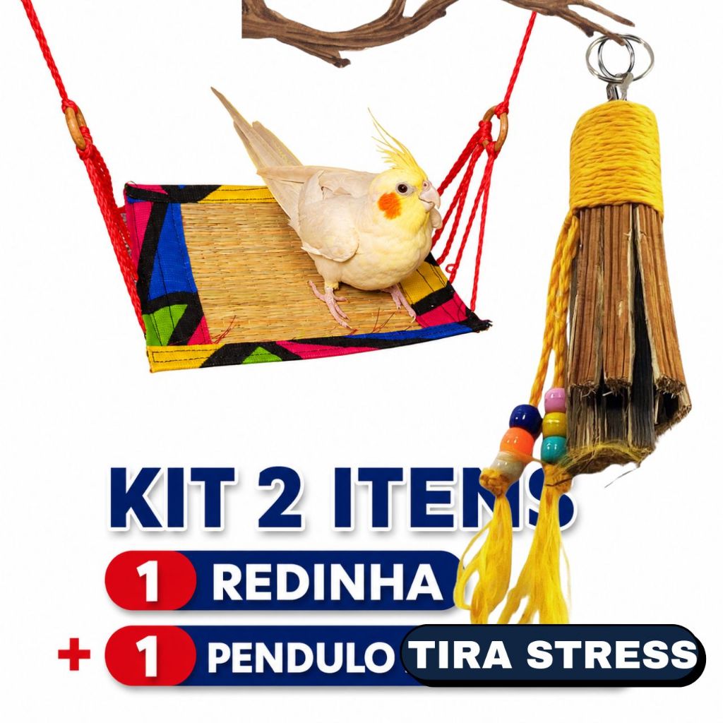 Kit 2 brinquedos Para Calopsita Redinha De Gaiola + Pendulo Anti Stress Aves Periquitos Pets.