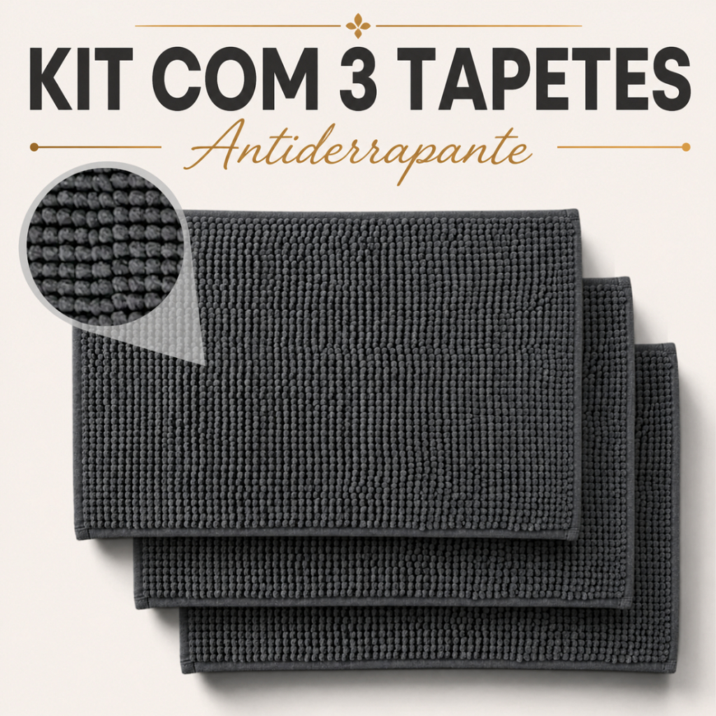 Kit 3 Tapete Antiderrapante Banheiro Tapete Bolinha Chenille 38x58cm Tapete Box Banheiro Microfibra