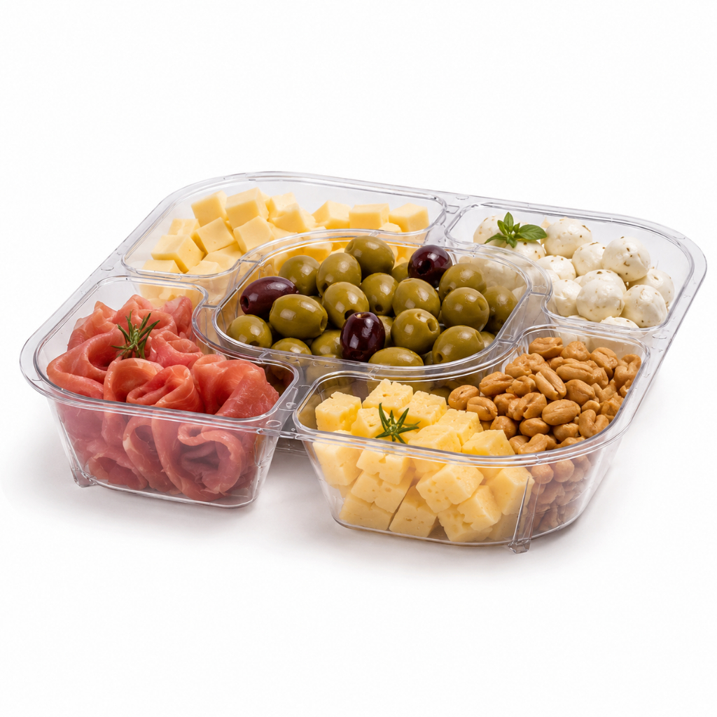 Tigela Petisqueira Múltipla Cristal 960ML C/5 Divisórias Três Triângulos Ideal Para Frios e Aperitivos