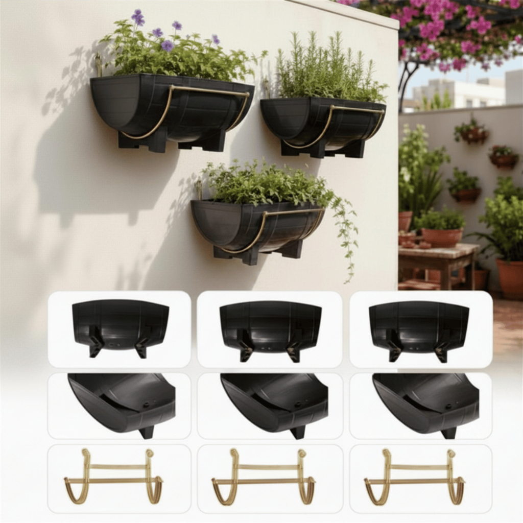 Kit 3 ou 5 Floreira Barril mais Suportes de Parede para Horta ou Jardim Vertical