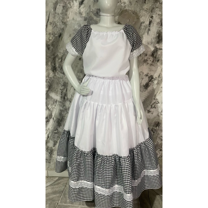 Conjunto de Saia e Bata Preta Velha Branco e Xadrez Umbanda e Candomblé Vó/Vovó/Mãe Cambinda/Benedita/Conga/Catarina