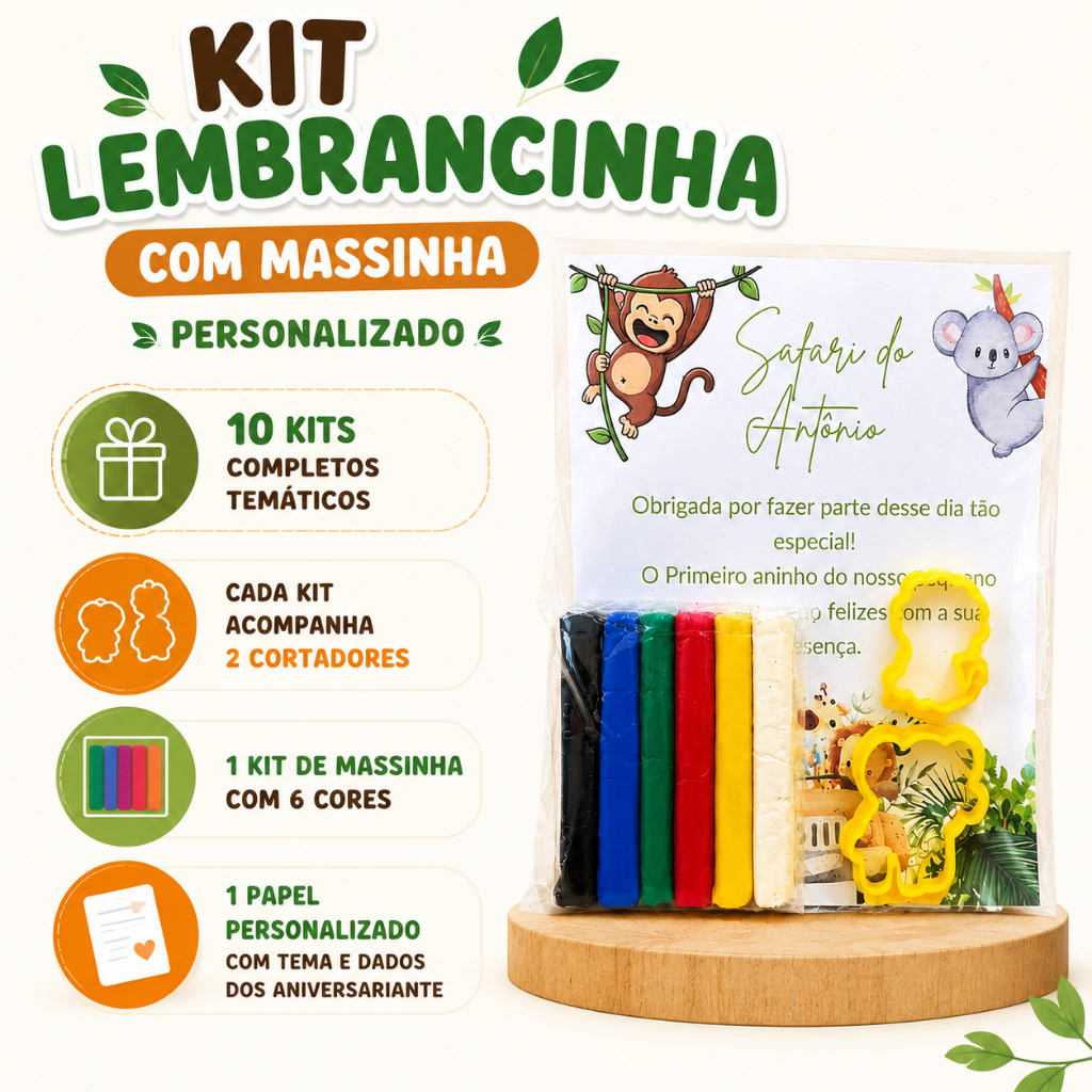 Kit com 10 lembrancinhas de aniversário personalizada com massinhas e cortador / festa, brinde, lembrança