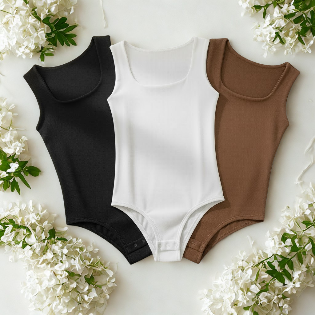 Kit Body Feminino Casual Forro Duplo Decote Quadrado Moderno Estiloso