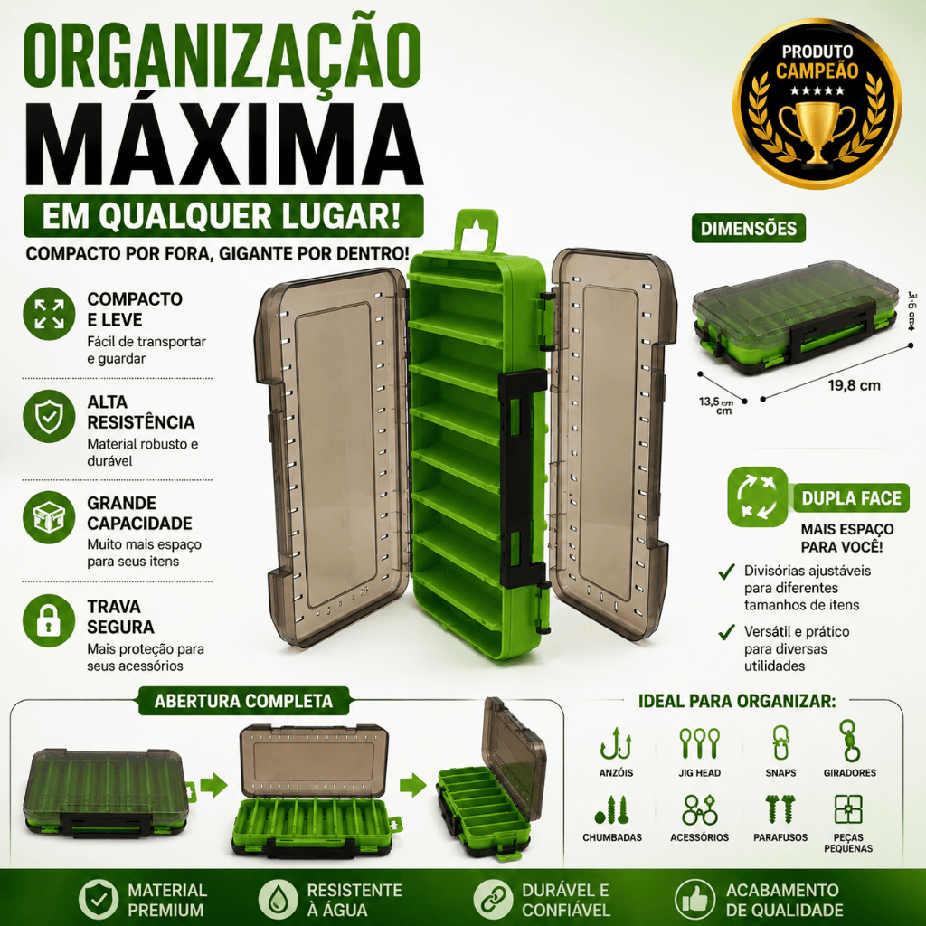 Estojo Pesca Duplo Iscas Artificiais Organizador iscas Premium grande