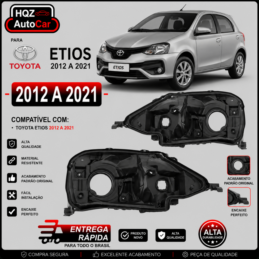 Carcaça de Farol Toyota Etios 2012 a 2021