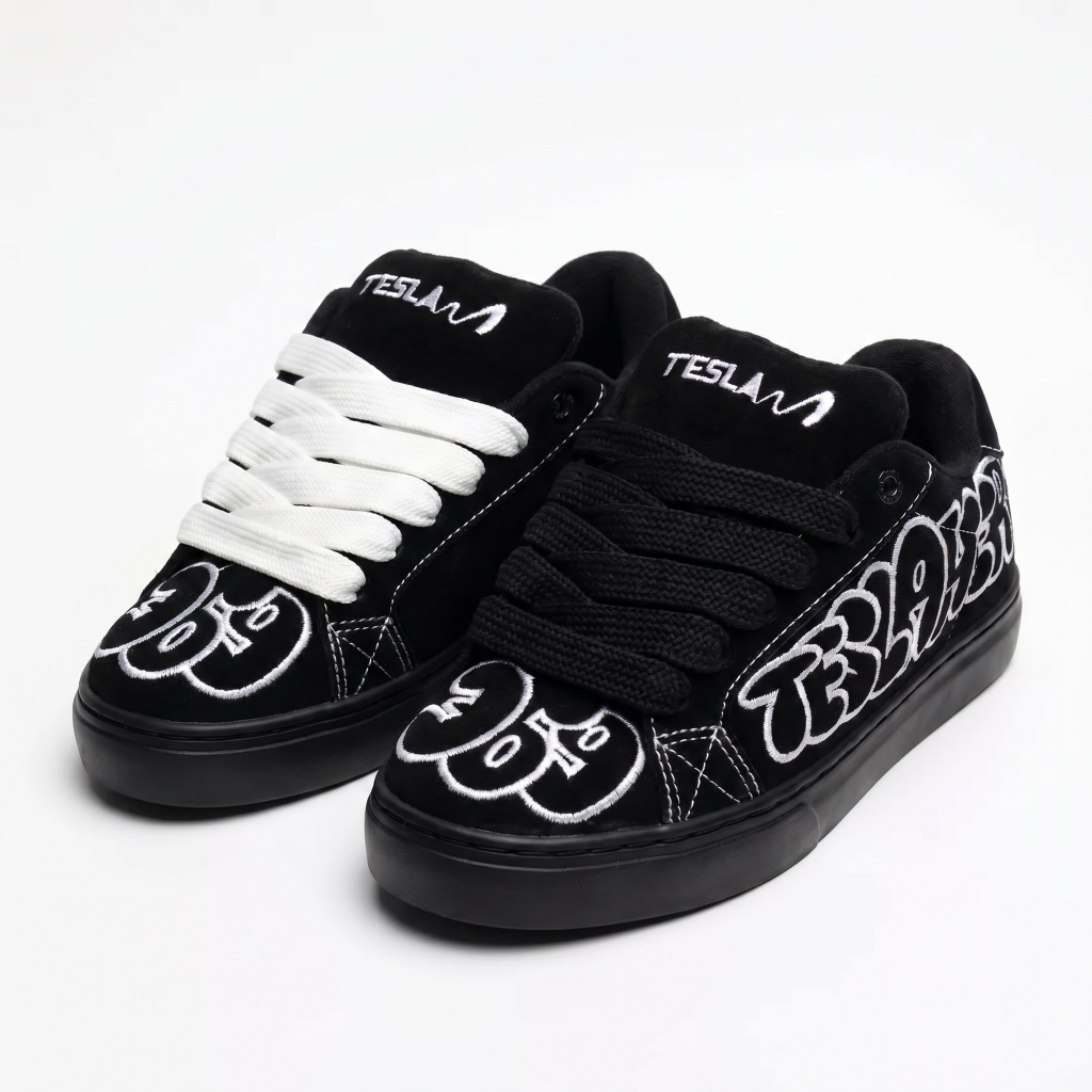 Tênis Tesla Hertz Preto Branco Casual Paper Skatista Masculino Feminino