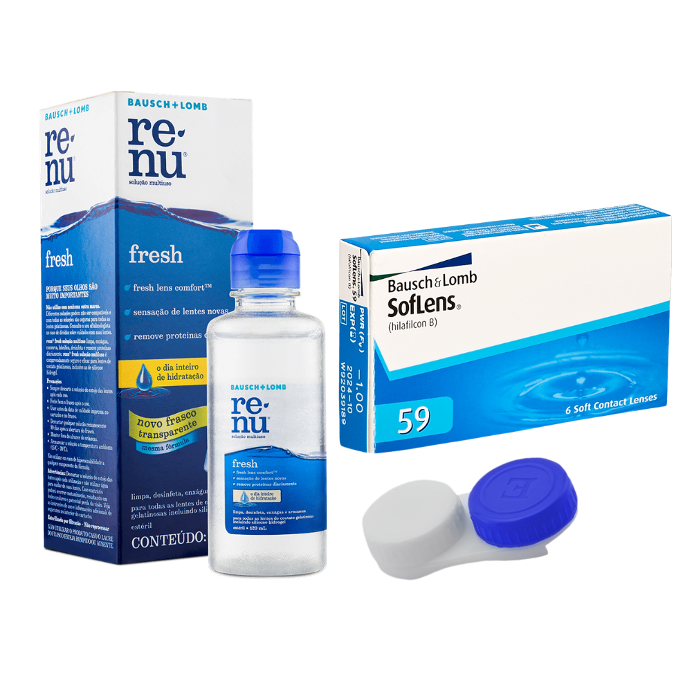 Lente De Contato Bausch + Lomb Soflens 59 Mensal + Estojo + Renu