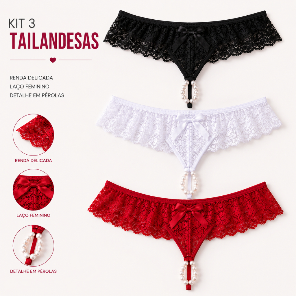 Kit Calcinha Tailandesa Pérolas Fio Dental Sensual Sexy Rendada Lingerie Espera Marido Massageadoras