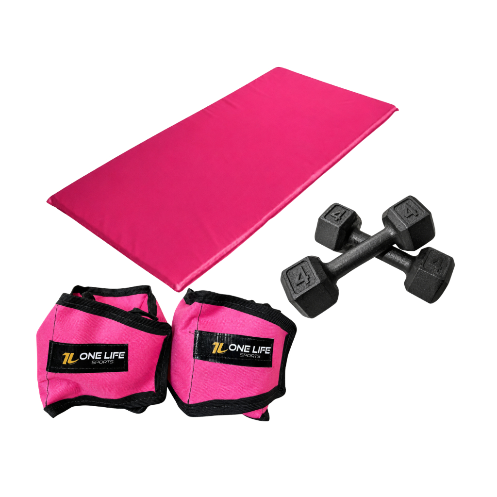 Kit Fitness | Colchonete + Halteres 4kg + Caneleiras 4kg | One Life Sports® - Condicionamento