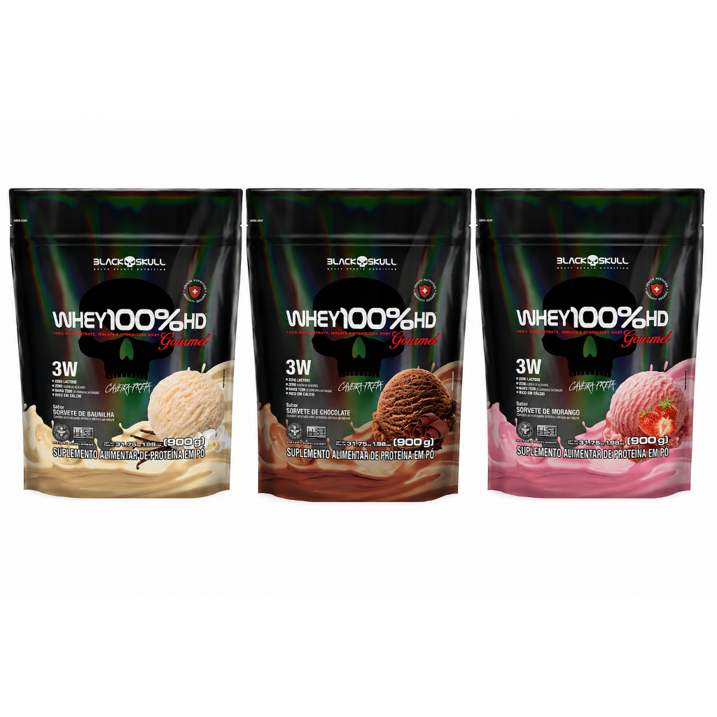 Whey 100% HD Gourmet Refil 907g Black Skull Zero Lactose
