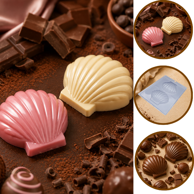 1~10 Forma Simples Concha Grande 9897-(G6) em Acetato BWB Para Bombom e Doces de Chocolate e Confeitaria.(CHOCO)