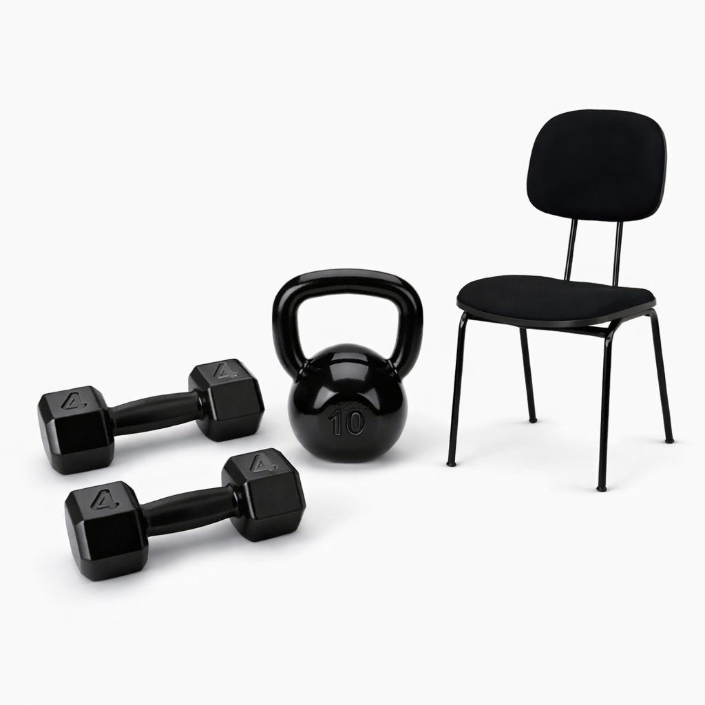 KIT 2 HALTERES 4KG ACADEMIA KETTLEBELL 10KG E CADEIRA PESO MUSCULAÇÃO FITNESS TREINO CROSSFIT CASA GYM PRO