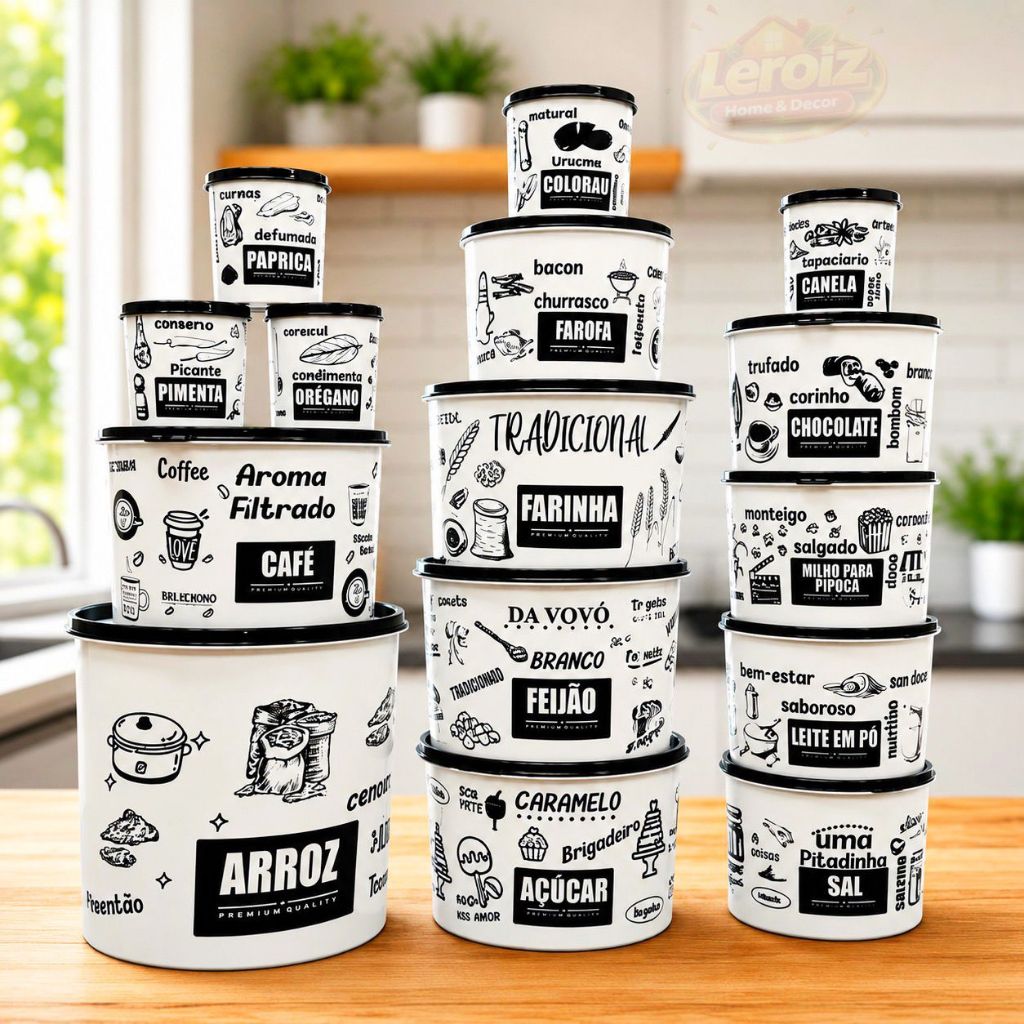 Kit mantimento 15 peças decorado Armazenamento de Alimentos