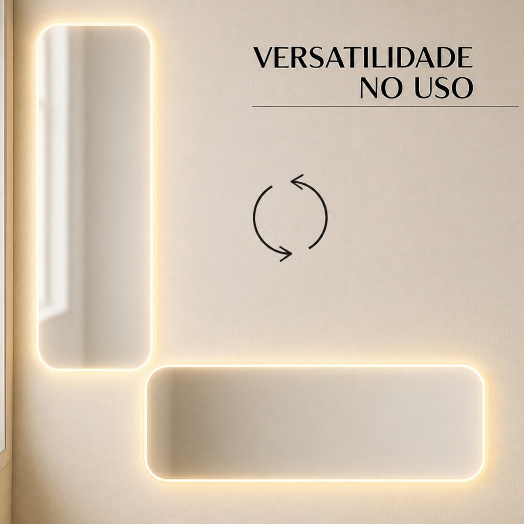 Espelho Corpo Inteiro Retrô 160x55cm com LED Amarelo Retangular Moldura Cantos Arredondados Sala Quarto Closet Escritóri · foto 2