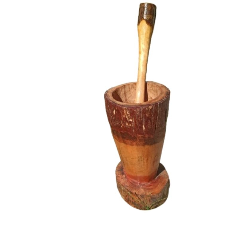 Pilão grande 74 cm, madeira maciça rustico entalhado manualmente