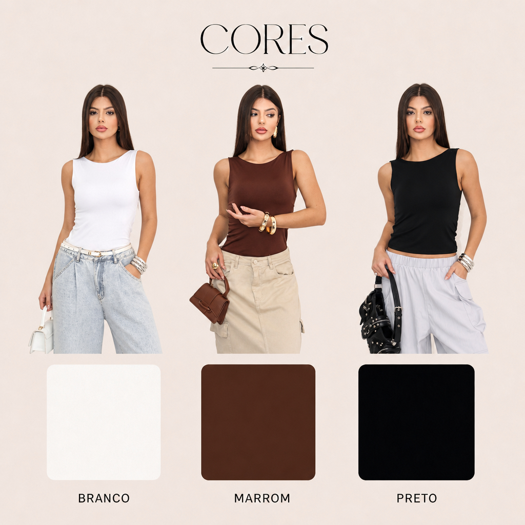 Regata Costa Nua Suplex Feminina Blusa Cropped Baby Tee Básica Alça Grossa Casual