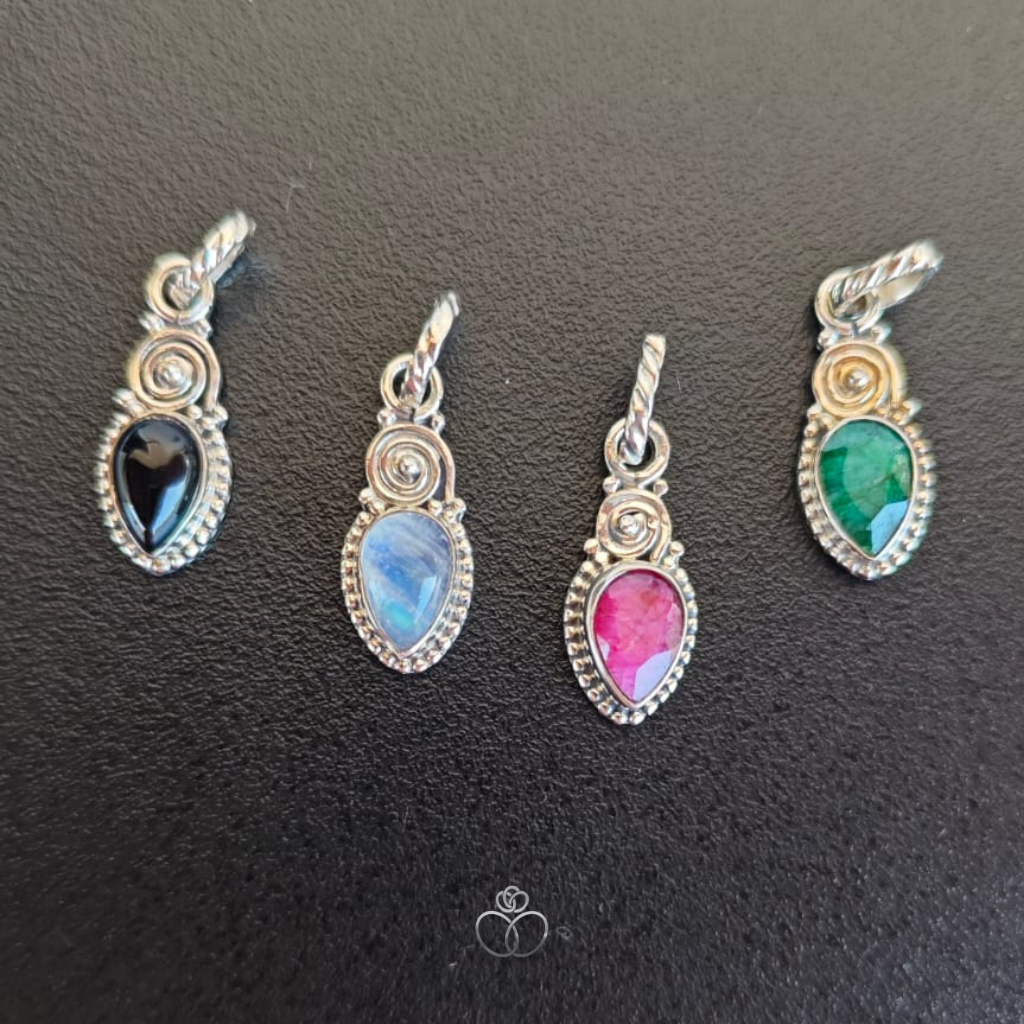 Pingente Prata 925 Gota com Pedra Natural | Joia Feminina Elegante Bali