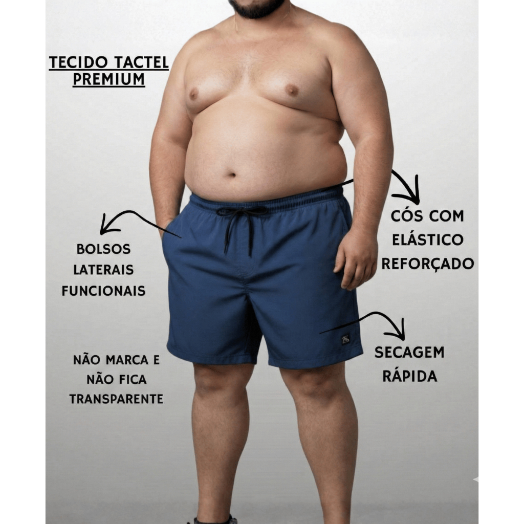 Bermuda PLUS SIZE Elastano Masculina G1 ao G4 Praia Treino C/ Bolso e Cordão - ENVIO RAPIDO — imagem 2 de 2