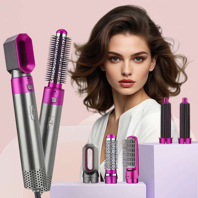 Kit Secador E Modelador De Cabelo 5 Em 1 Escova De Ar Quente Multifuncional Com 5 Bicos Intercambiáveis Sem Dano Ao Cabe