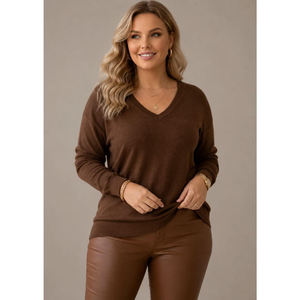 Blusa Tricô Plus Size Feminina Luxo Gola V Elastano Quentinha Inverno Premium