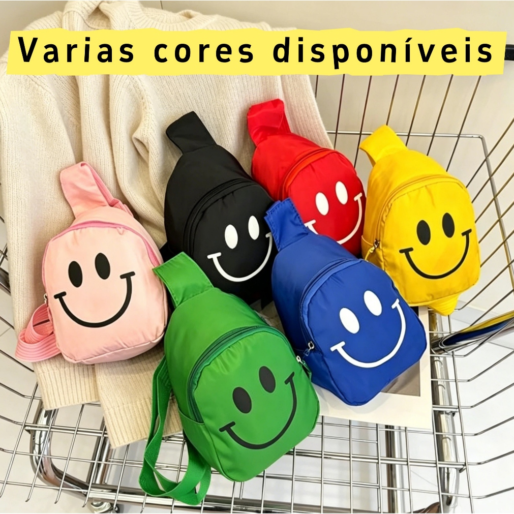 Mini Bolsa Transversal Unissex Com Estampa De Sorriso Alça Ajustável Leve Prática Para Uso Diário Adulto E Infantil