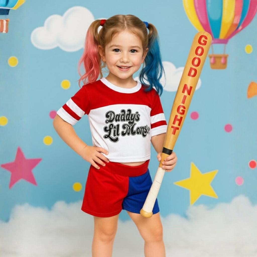 Fantasia Arlequina Infantil Harley Quin Coringa com Taco