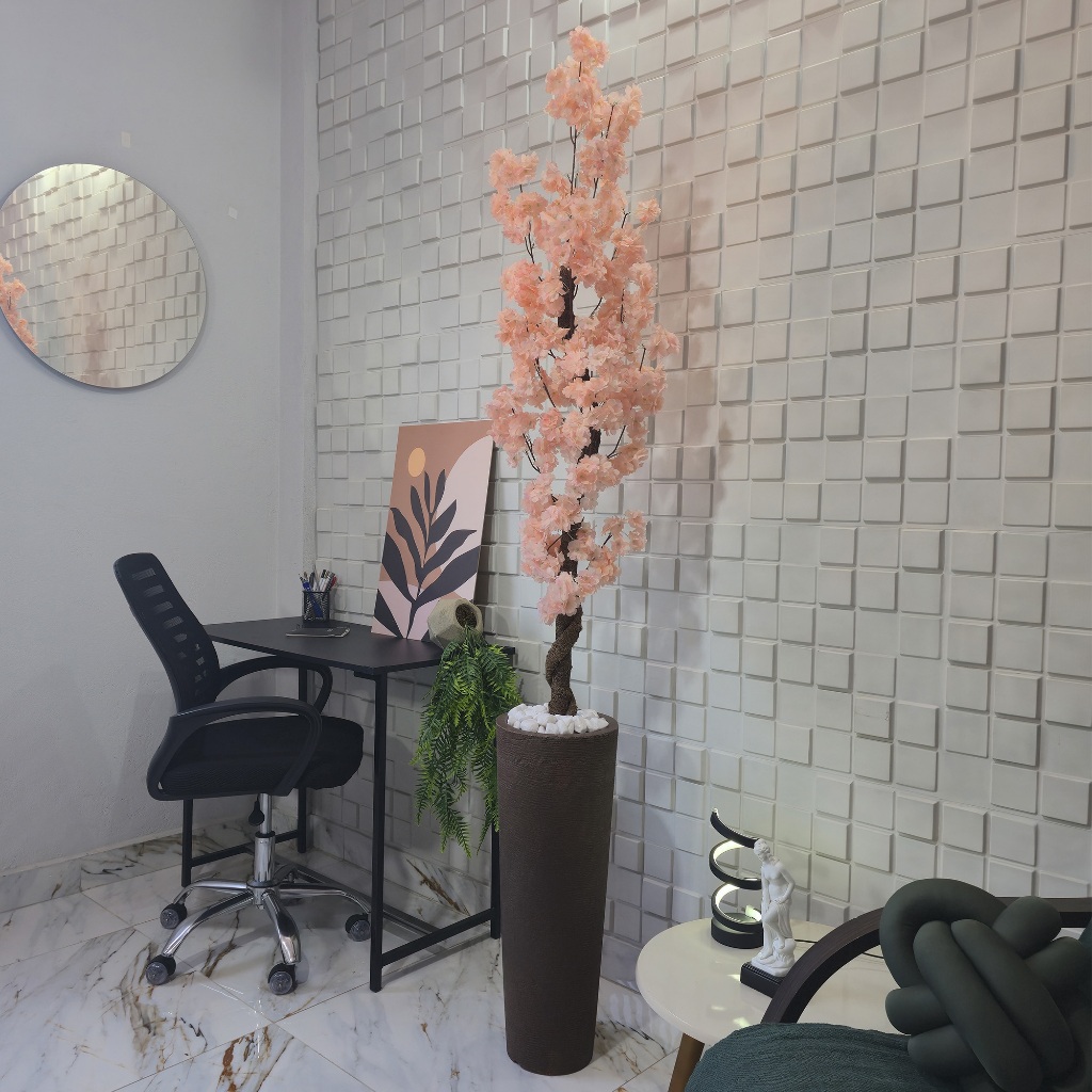 Arranjo Artificial Cerejeira Japonesa Salmão 150cm Vaso Grafiato Mármore Pedra — imagem 2 de 2