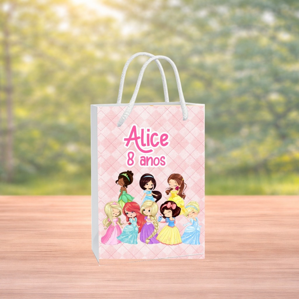 Sacolinha Personalizada Lembrancinha Festa Aniversário Pegue e Monte - Princesas Cute