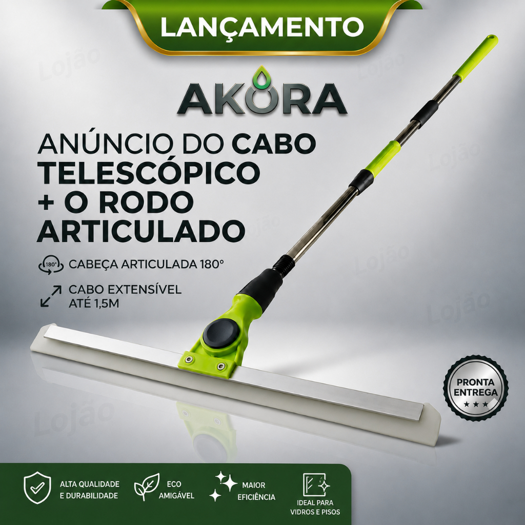 Rodo Mágico Silicone Com Cabo Regulável Profissional Inox Daxxen Ákora – Secagem Rápida e Sem Riscos