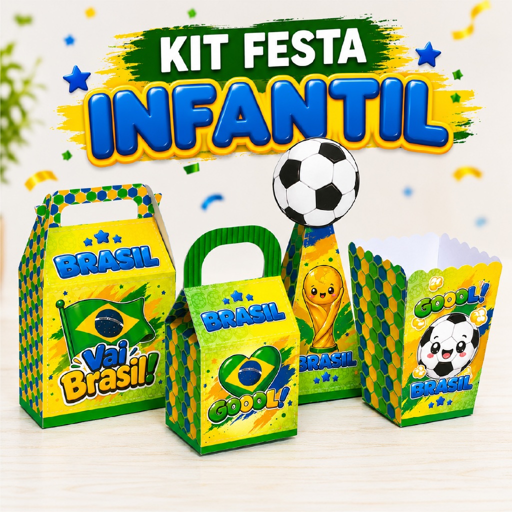 Kit Mini Caixinhas Personalizadas Brasil Copa - Festa Personalizados - Lembrancinhas para Festa Futebol Hexa