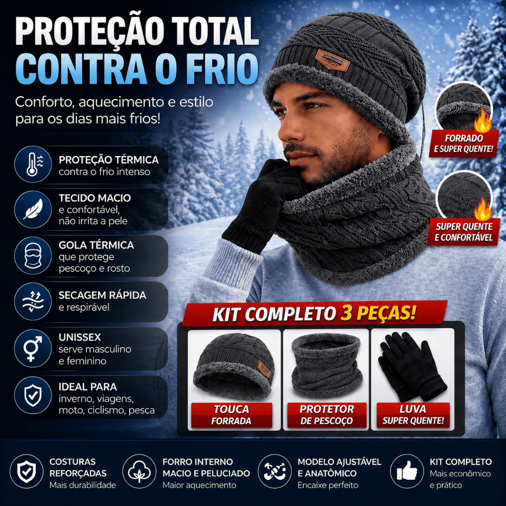 Kit Touca, Cachecol e Luva, Tipo Lâ Pelinho para Inverno Confortável Inverno Masculino Feminino Liso