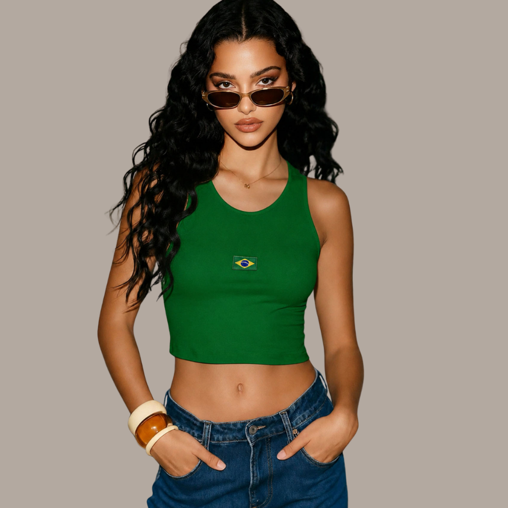 Cropped Feminino Brasil Básico Premium Tecido Poliamida