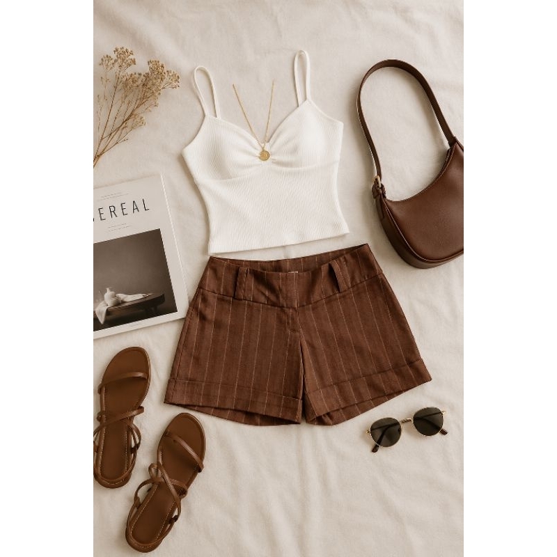 Shorts Marisa Marrom Alfaiataria Cintura Baixa Tam 44 Brechó Desapego Feminino Barra Dobrada Social Casual Verão