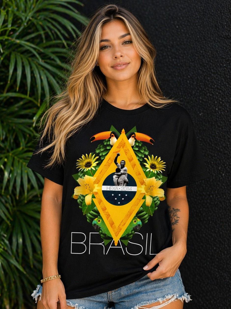 Camiseta Brasil Feminina Copa Do Mundo Seleção Brasileira Hexa Futebol Baby Look Estilosa Algodão Casual Verde Amarelo