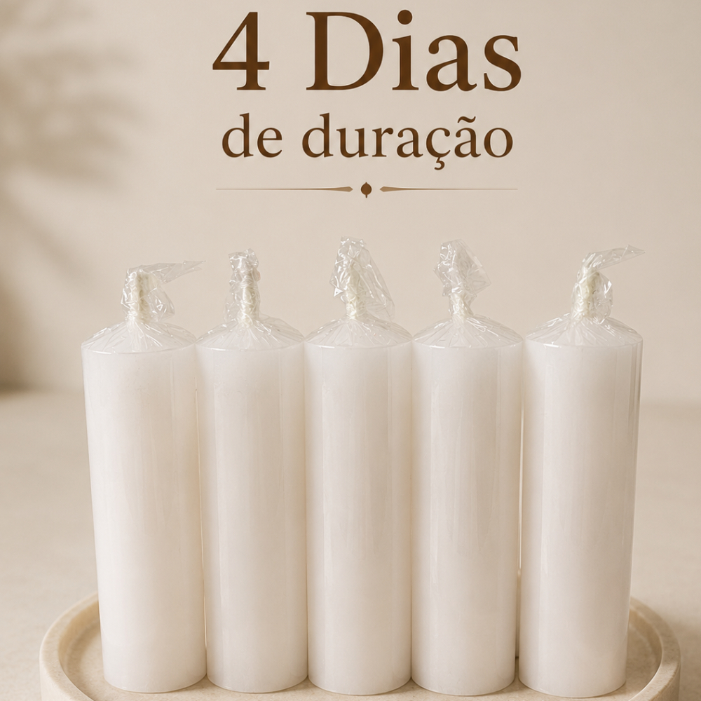 Kit 5 Velas Votivas Branca 180g Altar  Dura 4 Dias Oratório Promessa Devoção
