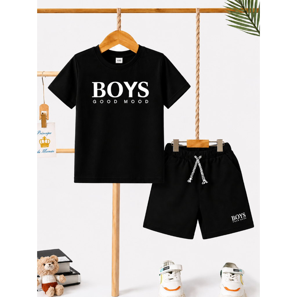 Conjunto Infantil Básico Estiloso – Camiseta Boys + Short Estampado Confortável