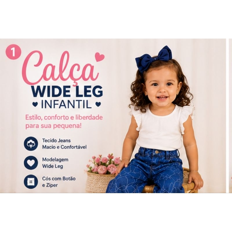 Calça Wide Leg Jeans Cargo Infantil Menina-Moderna, Elegante e Confortável.