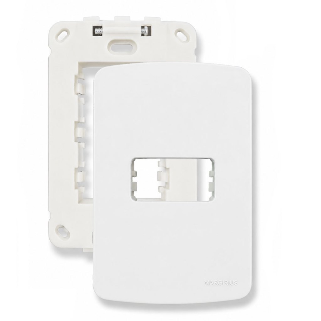 CPlaca + Suporte Margirius B3 4x2 1 Posto Horizontal Branco Para Tomada Interruptor Original