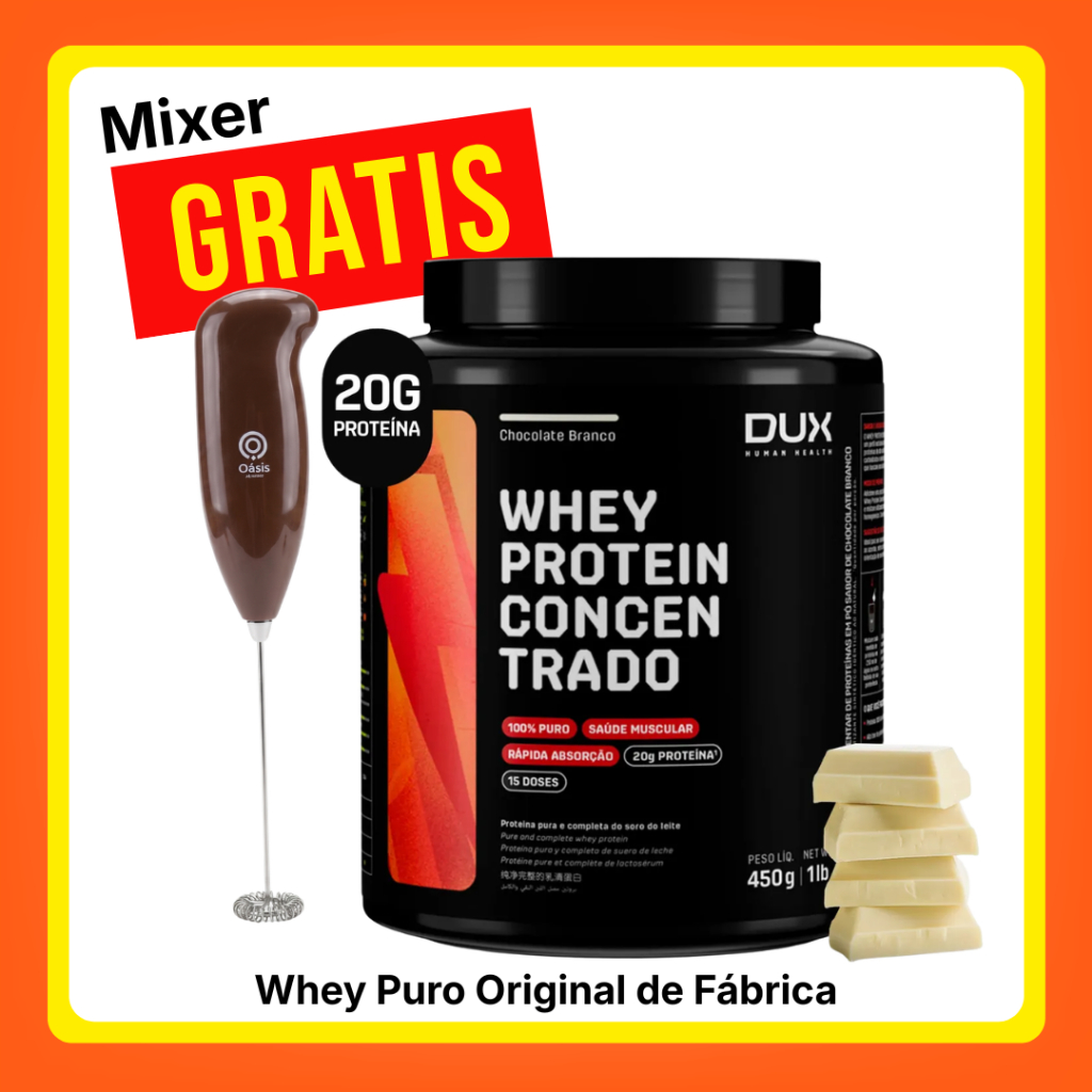 Whey Dux Concentrado GRÁTIS Mixer Elétrico - Whey Dux em Promoção - Escolha o Sabor 450 gr ou 900 gr
