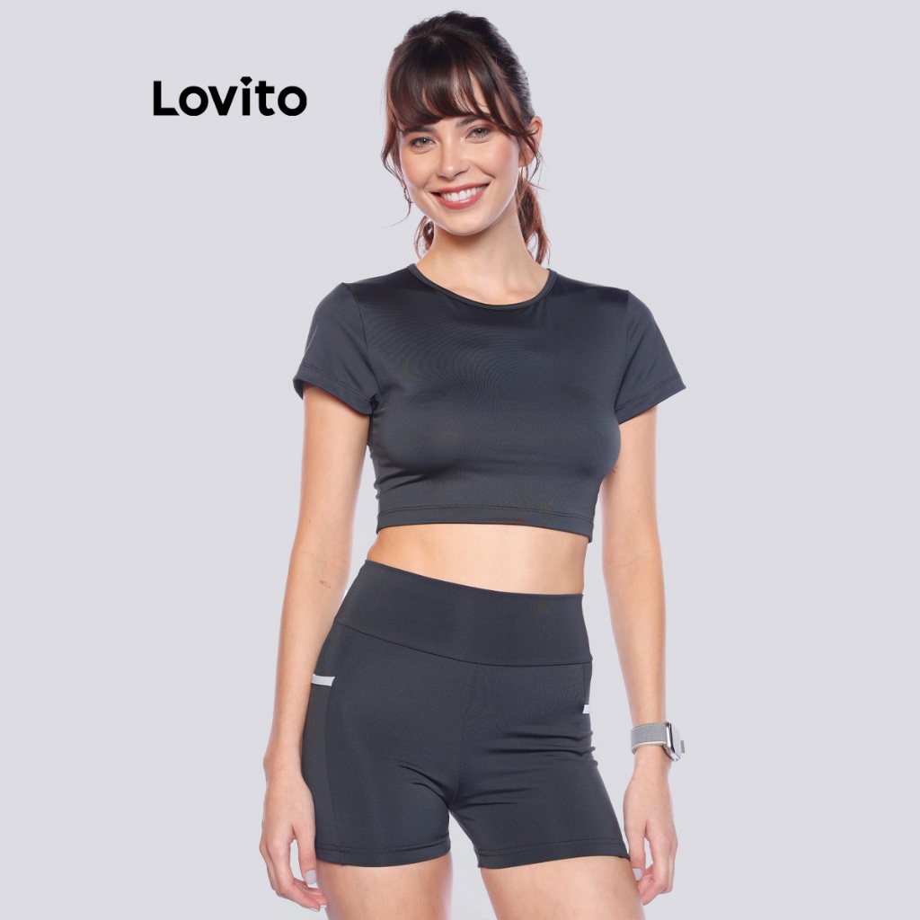 Lovito T-Shirt Esportiva Feminina Cropped OTB1266BRL1296