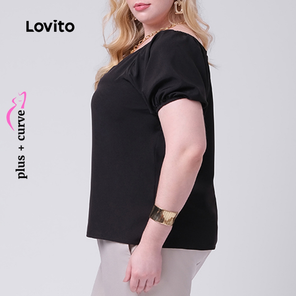 Blusa Plus Size Manga Bufante Preta Basica Moda Feminina BRBLB168BRL197 · foto 2